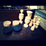 Chess checkers wooden box set 1950