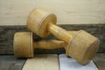 Dumbbells set wood 2x man tool 1960 - Image 2