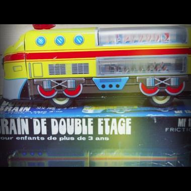 Double Decker train tin friction toy in box MF 136 China 1980 retro Double Decker train tin friction toy in box MF 136 China 1980 - Image 1