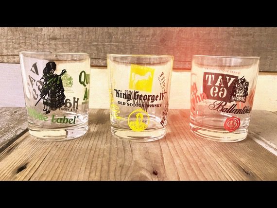 3 Whisky glasses King George IV Haig White Label 1980 vintage 3 Whisky glasses King George IV Haig White Label 1980 - Image 1