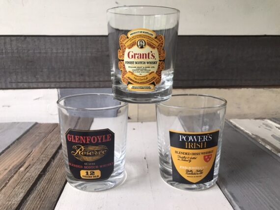 3 Whisky glasses Power's Grant's Glenfoyle 1980 France