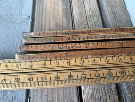 Folding Ruler 3x wood brass tool antique 1900 Holland England - Image 2