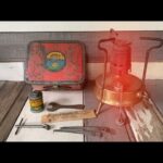 Primus 210 complete camping brass stove in tin with tools 1955 Sweden