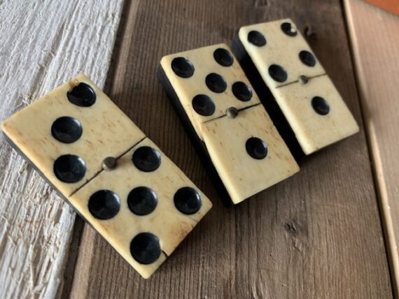Double 6 Domino ebony Ivory set handmade in box 1900 Holland
