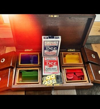 Vintage Poker set wood box chips dice cards 1930 Rotterdam Meyer Blessing