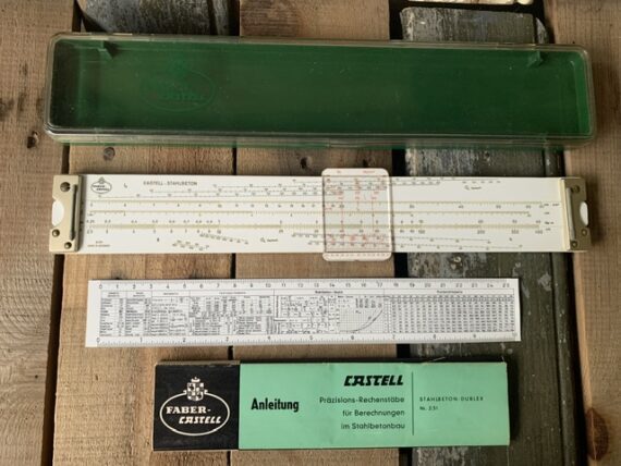 Faber Castell-stahlbeton 2/31 concrete slide rule full set 1973 Germany