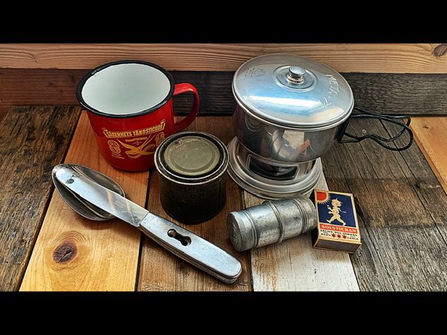 Meta-71 cup cutlery mini stove camping accessories set 1960 Switzerland Sweden