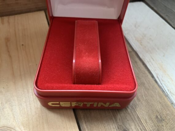 Certina large red mens chronograph tool watch box 1970 Switzerland