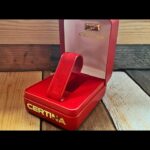Certina large red mens chronograph tool watch box 1970 Switzerland