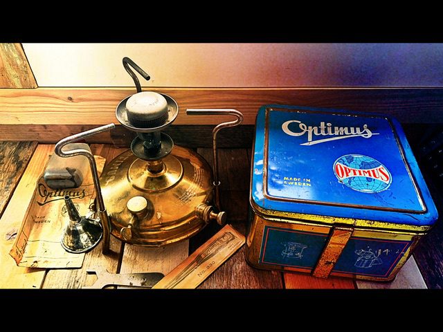 Optimus 48L brass camping Stove in tin 1960 Sweden