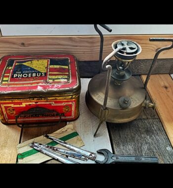 Phoebus 30 small brass camping stove in tin 1950 Austria