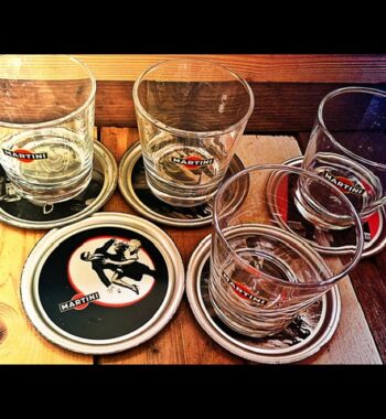 Martini Man Commercial film coaster set glasses 9x tin 1990 Italy
