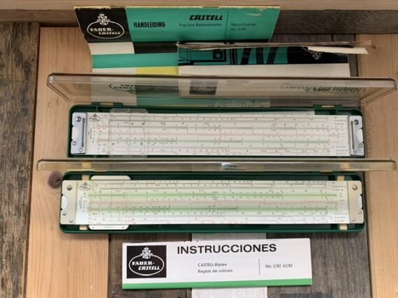 Faber Castell 2x Novo Duplex 2/83 and 2/82 slide rule full sets 1960 Germany