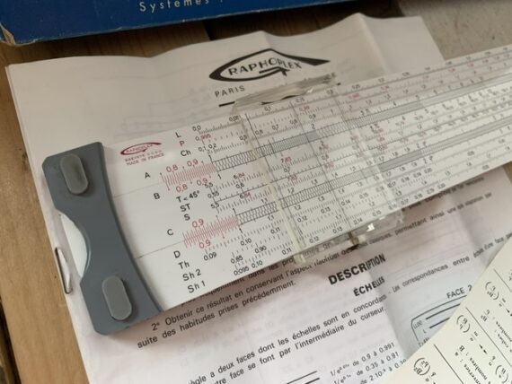 Graphoplex 691a Neperlog Hyperbolic slide rule complete set 1970 France