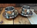2x Casalinghi STO espresso cup saucer set steel 1970 Italy