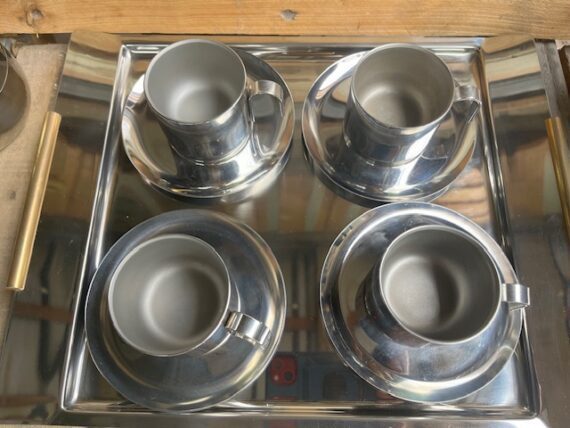 Guido Bergna Kitty Oro full coffee set stainless steel gold plated 1980 Italy - Image 13