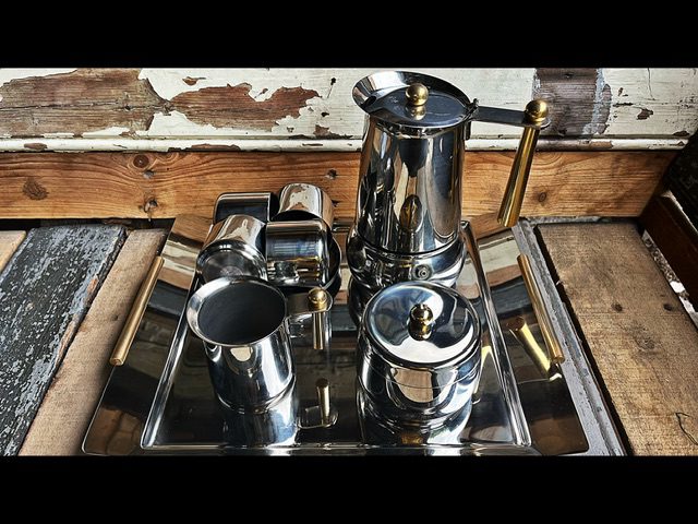 Guido Bergna Kitty Oro full coffee set stainless steel gold plated 1980 Italy