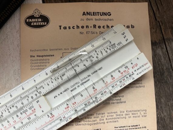 Faber Castell 67/54Rb addiator pen slide rule blue case 1972 Germany - Image 7