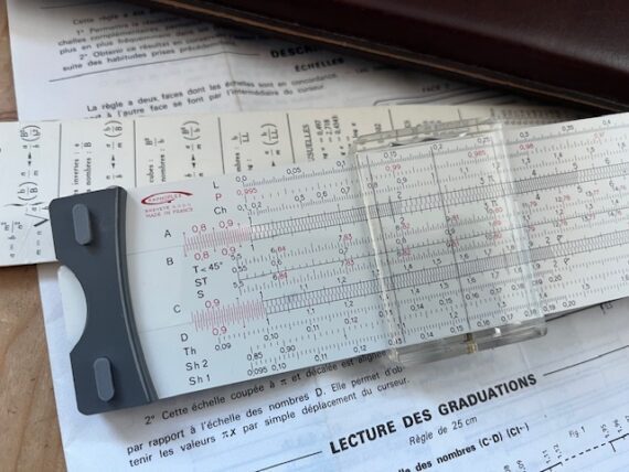 Graphoplex 691a Neperlog Hyperbolic slide rule set 1970 France