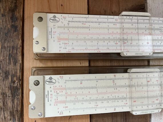 Faber Castell 2x Novo Duplex 2/83 and 2/82 slide rule case 1960 Germany