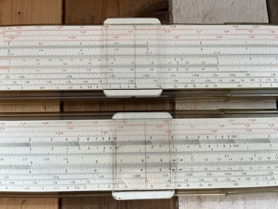 Faber Castell 2x Novo Duplex 2/83 and 2/82 slide rule case 1960 Germany