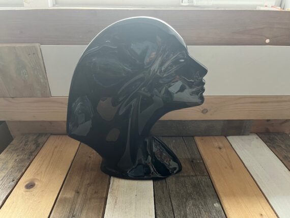 Vintage art deco style lady black ceramic head statue 1980