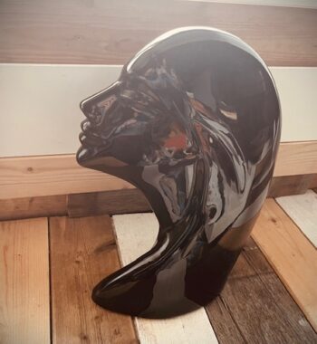 Vintage art deco style lady black ceramic head statue 1980