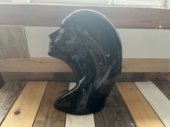 Vintage art deco style lady black ceramic head statue 1980 - Image 6