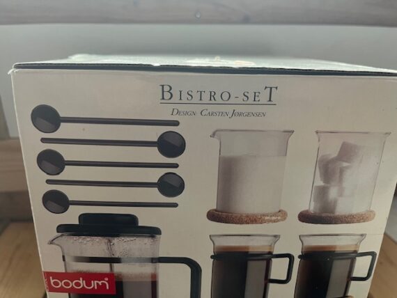 boxed set of 7 Bodum Bistro black handle glasses French press Picard 2000 Denmark - Image 3