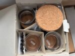 boxed set of 7 Bodum Bistro black handle glasses French press Picard 2000 Denmark
