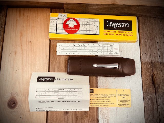 Aristo 810 Puck mini pocket slide rule full set 1970 Germany