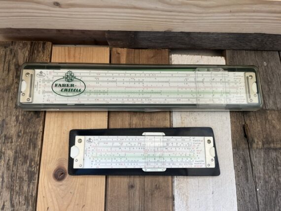 Faber Castell 2x Duplex 2/82 and 62/82 slide rule in cases 1960 Germany
