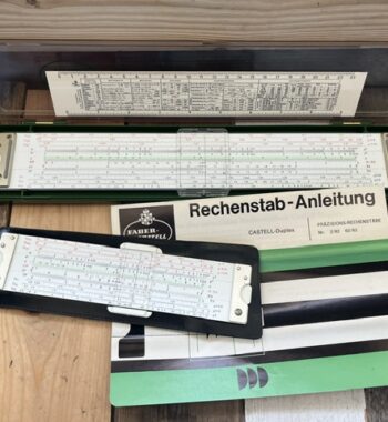 Faber Castell 2x Duplex 2/82 and 62/82 slide rule in cases 1960 Germany