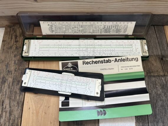 Faber Castell 2x Duplex 2/82 and 62/82 slide rule in cases 1960 Germany