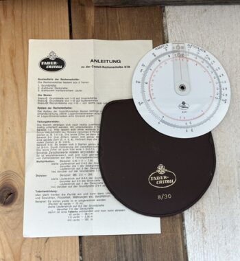 Faber Castell 8/30 circular slide rule manual case 1970 Germany