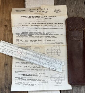 Graphoplex Gaz de France pocket slide rule 1970 France