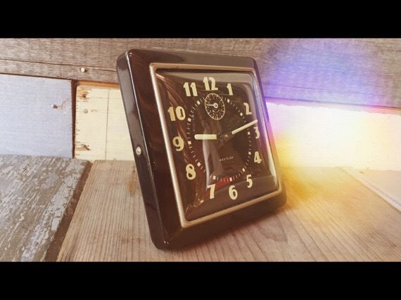 Westclox square black metal alarm clock 1950 Scotland - Vintage