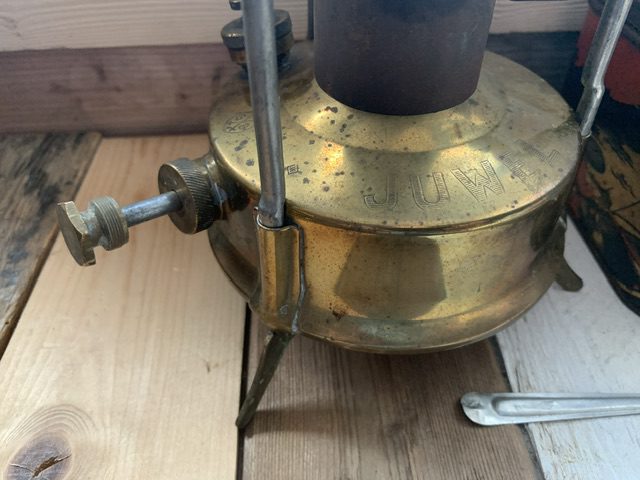 Juwel 21 small brass camping stove in tin 1940 Germany - Vintage