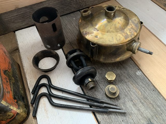 Juwel 21 small brass camping stove in tin 1950 Germany - Vintage